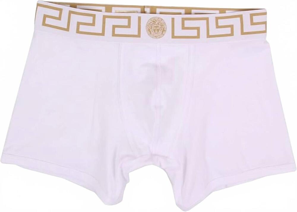 NEW VERSACE men's iconic long trunk in white/gold